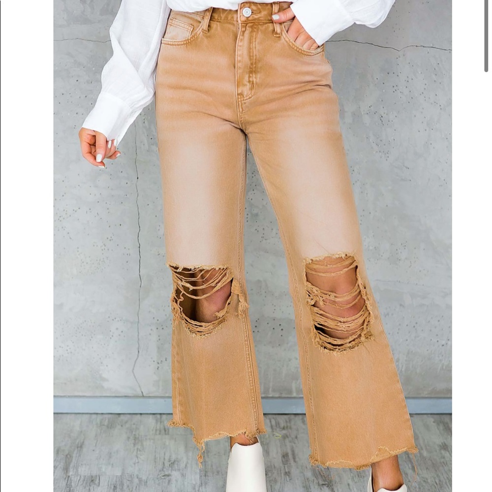 Tan distressed jeans